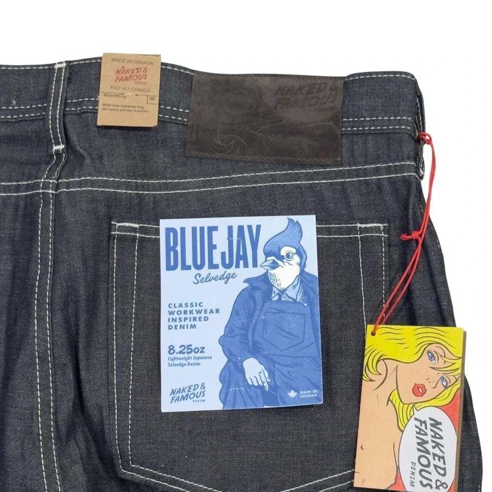 Naked & Famous NEW Mens 36 Weird Guy Japanese Selvedge Blue Jay Button Fly Jeans